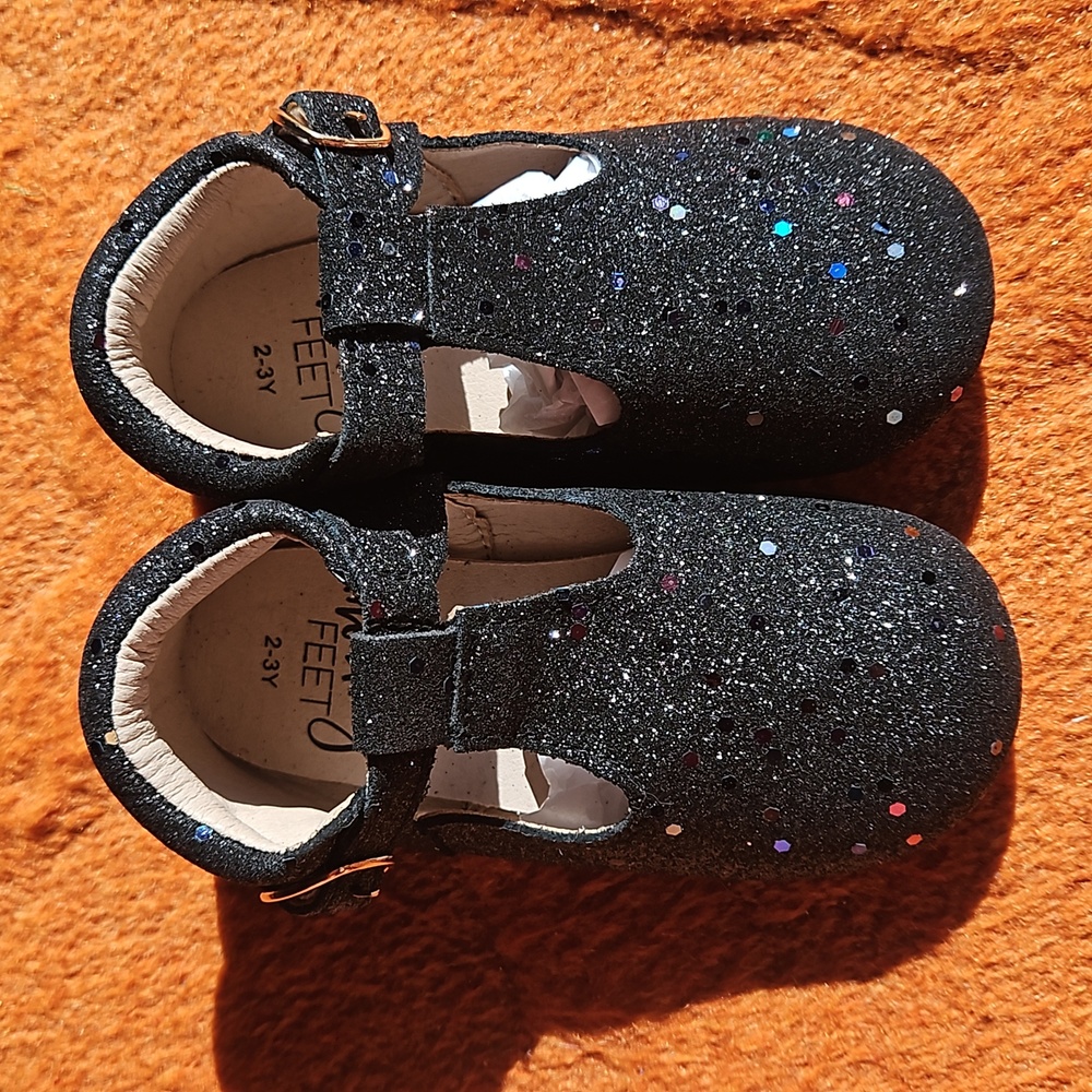 Black Glitter Tstraps from Monkey Feet